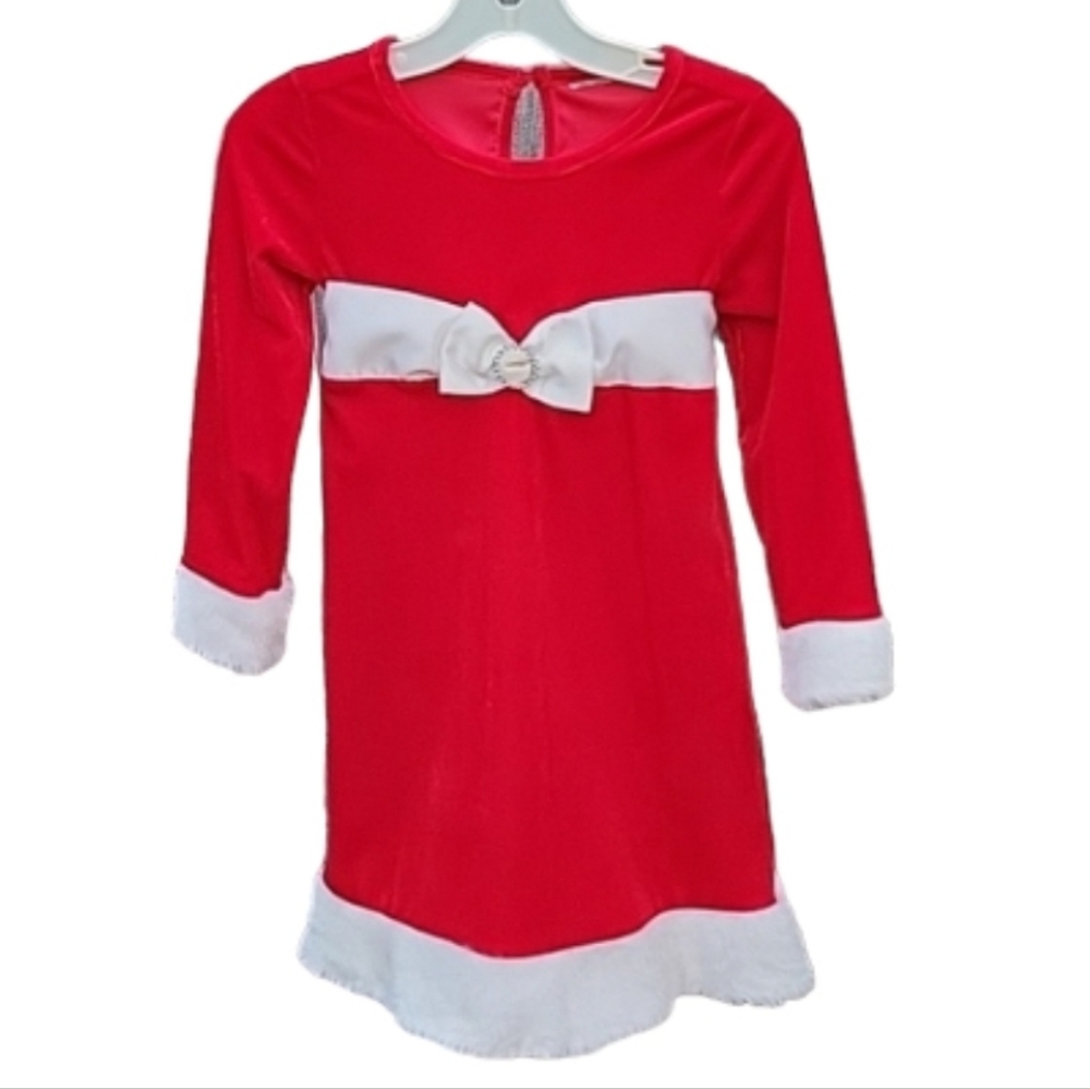 Girl's Red Velvet Flare Holiday Dress with Faux Fur